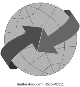 A logo with a simplified image of a globe around which arrows are going to meet.