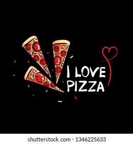 Logo of a sketched pizza. Vector illustration on black background