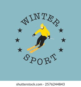 Logo skier with snowboard play game sport winter