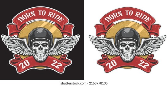logo of skull biker badge logo vector illustration 