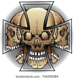 Logo skull biker. Hardcore motorcycle logo. Tattoo design
