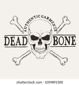 Logo of skull and bones.Prints design for t-shirt .Hand drawn style.Vector illustration