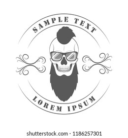 Logo. A skull in glasses with a beard and a mohawk. On white background for your design. Hipster, fashionable. 10 eps