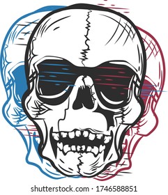 the logo is a skull in the grunge style. scratches, torn parts, different colors. perfect for printing on clothing