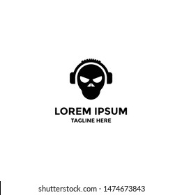 logo skull with headphone on isolated white background, vector eps 10