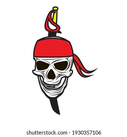 the logo of the skull stuck on the sword vector illustration