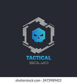 Logo Skull Tactical Squad Sci Fi Hud Futuristic Metallic Armor Gray Hexagon Frame For Game Tactical Military Logo Isolated Vector Design