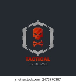 Logo Skull Tactical Squad Sci Fi Hud Futuristic Metallic Armor Hexagon Frame For Game Tactical Military Logo Isolated Vector Design