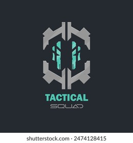 Logo Skull Tactical Squad Sci Fi Hud Futuristic Metallic Hexagon Frame For Game Tactical Military Logo Isolated Vector Design