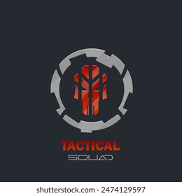 Logo Skull Tactical Squad Sci Fi Hud Futuristic Metallic Armor Gray Circle Frame For Game Tactical Military Logo Isolated Vector Design