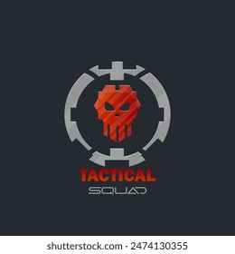 Logo Skull Tactical Squad Sci Fi Hud Futuristic Metallic Armor Circle Frame For Game Tactical Military Logo Isolated Vector Design