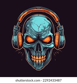 Logo of a skull wearing headphones designed in esports illustration style