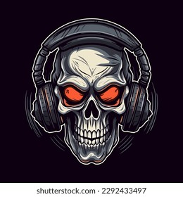 Logo of a skull wearing headphones designed in esports illustration style