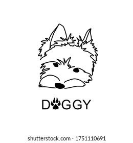 Logo of a sleeping dog. Yorkshire Terrier icon black and white. Stylization image of a doggie head