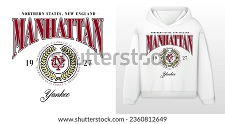 logo slogan graphic, art print college, retro college university with sport, shield and laurel. city manhattan new york, yankee, health and fitness club summer SS23 tennis crest sport 