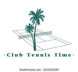 logo slogan graphic. Club tennis time summer SS23 logo tennis crest sport, club house prep