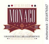 logo slogan graphic, retro college monaco victorian  casino, monte carlo, shield. ornaments and geometric graphics, health and fitness club summer SS25 urban crest sport 