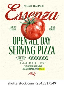 logo slogan graphic, retro poster pizza with tomato, city napoli italy, urban poster, club summer SS24