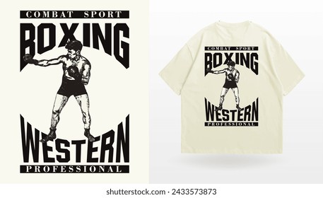 logo slogan graphic, urban boxing retro sketch a box man. victorian design western