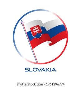 Logo de Eslovaquia. Composición con bandera ondulante, círculo y asta de bandera para placa, etiqueta, pin, etc. vector Diseño EPS 10

