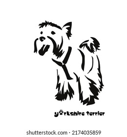 Logo of a small dog breed Yorkshire terrier. Proudly standing dog. Animal gestalt design