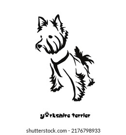 Logo of a small dog breed Yorkshire terrier. Proudly sitting dog. Animal Gestalt Design