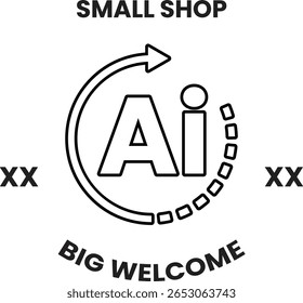 A logo for a small shop that is big wifi welcome. The logo is a stylized A with a curved arrow pointing to the right