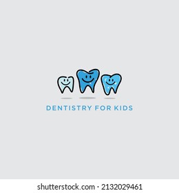 Logo with small teeth with cute smile faces for family dental clinic