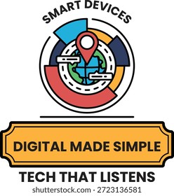 Um logotipo digital para dispositivos inteligentes. O logotipo é um círculo com um mapa do mundo dentro