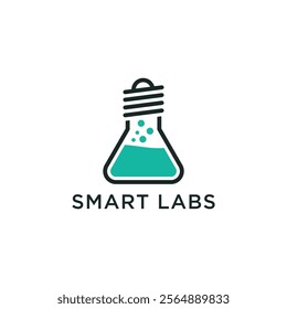 A logo of SMART LABS featuring a stylized Erlenmeyer flask with liquid and bubbles, topped with a light bulb filament design