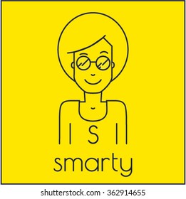logo, smart young human, line  art