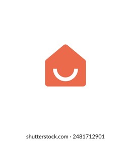 Diseño minimalista de la casa de la sonrisa del logotipo con fondo blanco