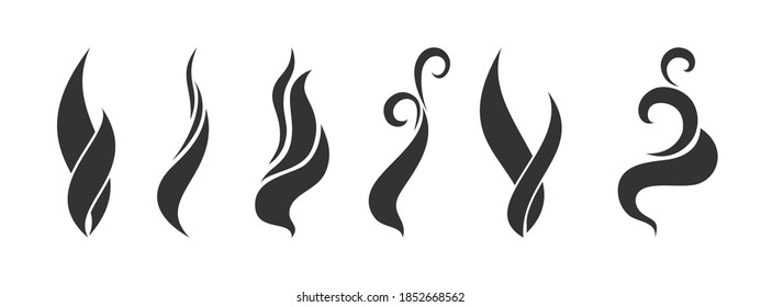 logo smoke, steam, smell. collection of black icons. vector illustration. swirls in the air.