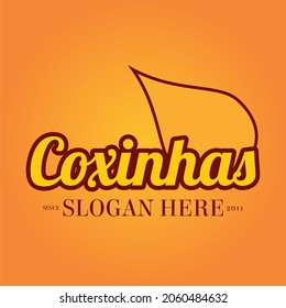 logo for snack bar or restaurant in orange and yellow Brazilian chicken coxinhas typical salty 4