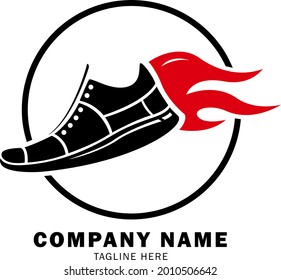 Logo mit Sneaker, Flamme. Laufsymbol. Symbol