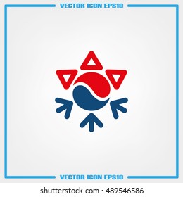 Logo snowflake sun, heating and cooling systems vector illustration