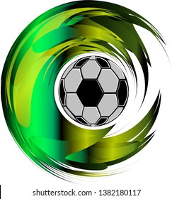Logo of a soccer ball in a green abstract logo. For the design of the upcoming soccer match or football championship. Vector.