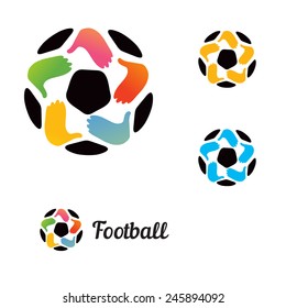 Logo with a soccer ball with his hands and a star