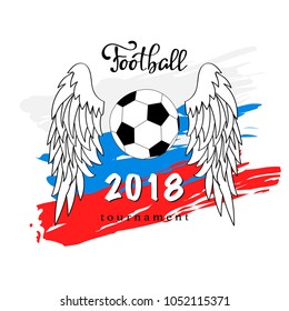 logo soccer cup on football 2018 Russia. ball with wings. vector illustration. 