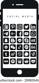 logo social media, logo de redes sociales, icon social media, vector smartphone. Facebook, instagram, twitter, linkedin, youtube, telegram, vimeo, Snapchat, whatsapp, pinterest, tiktok snapchat, kwai.