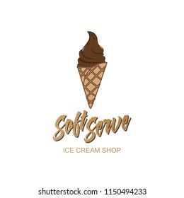 Logo soft serve ice cream in waffle cone vector design for ice cream shop or business restaurant