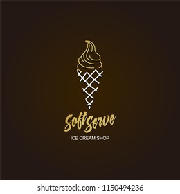 Logo soft serve ice cream in waffle cone vector design for ice cream shop or business restaurant