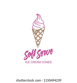 Logo soft serve ice cream in waffle cone vector design for ice cream shop or business restaurant