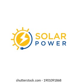 logo of solar energy icons with natural element shapes sun and lightning with the addition of plugs environmentally friendly solar energy