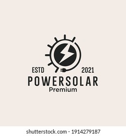 logo of solar energy icons with natural element shapes sun and lightning with the addition of plugs environmentally friendly solar energy