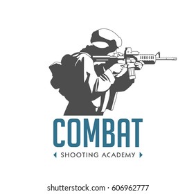Logo - soldier with automatic rifle - combat shooting exercises concept