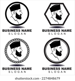 Logo Songkok Kopyah peci, logo moslem hat, man face people silhouette character avatar design