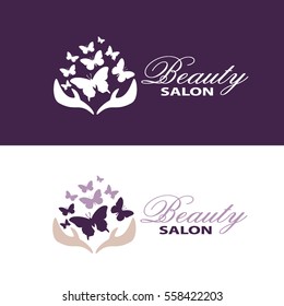 logo for spa, beauty and health. Heart of butterflies. Vector illustration