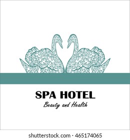 logo for spa hotel, beauty and health. Swans with a pattern. Vector illustration