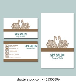 logo for spa hotel, beauty and health. Swans with a pattern. Vector illustration
